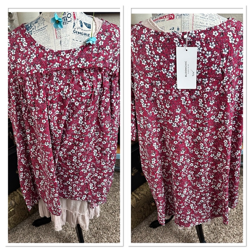 NWT-Cranberry & Floral Top. Gorgeous Colors! Lightweight! - Picture 5 of 10